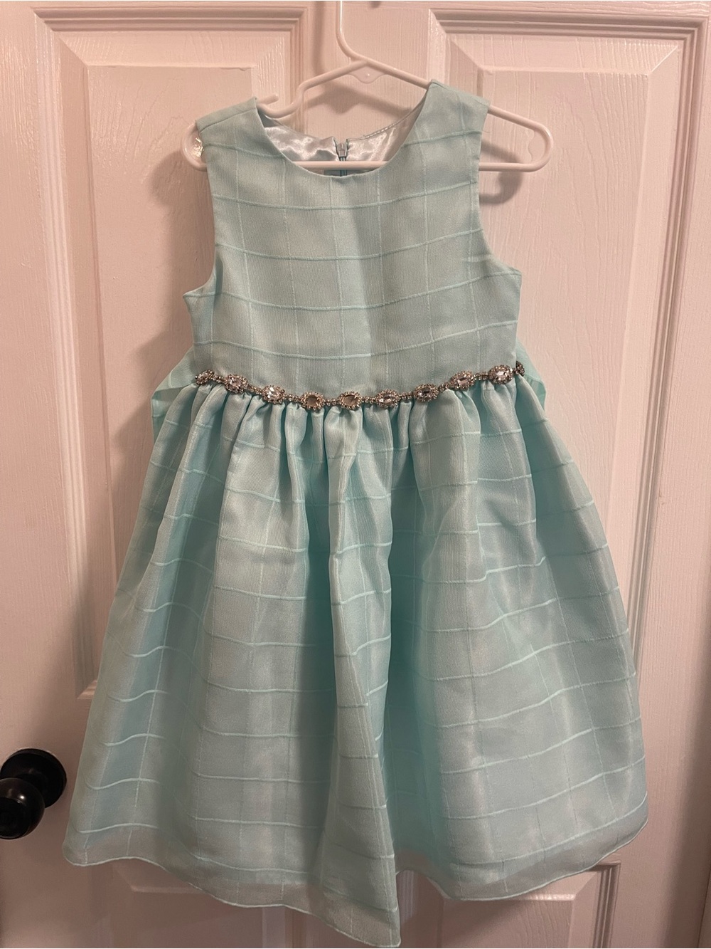 Girls Light Blue Sleeveless Party Dress with Rhinestone Waist